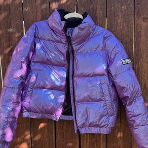 OROLAY Metallic Purple Cropped Puffer Jacket